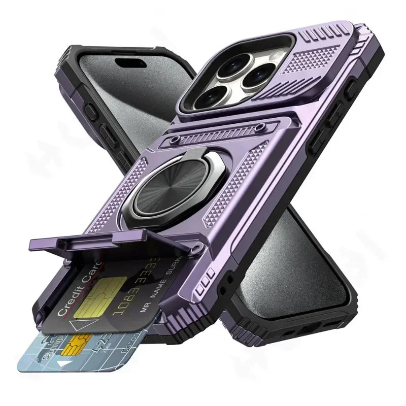 Magnetic iPhone Wallet Case with Ring Kickstand