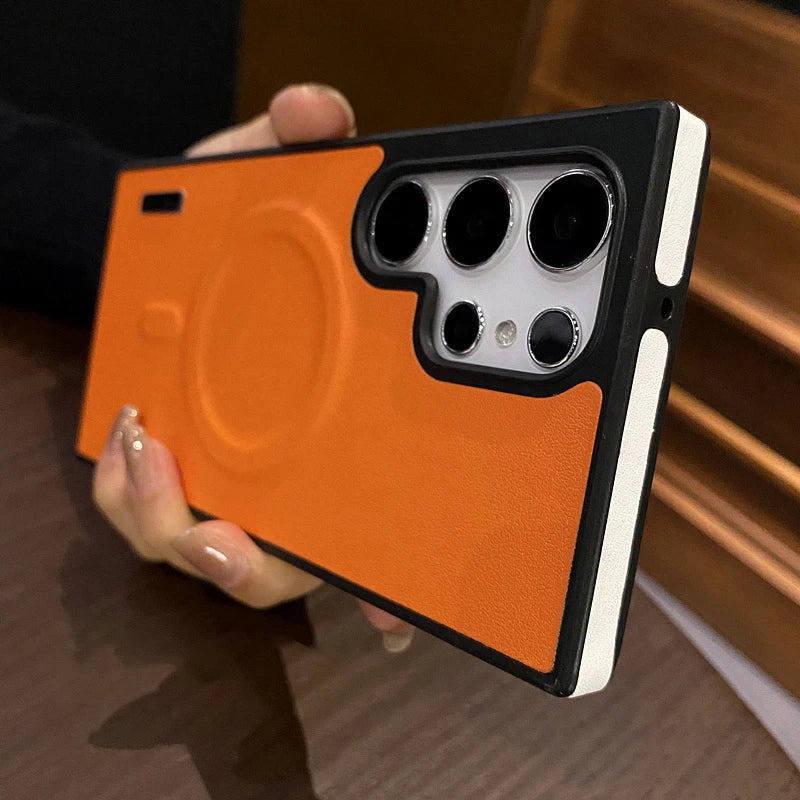 Luxury Matte Leather Magnetic Case for Samsung Galaxy