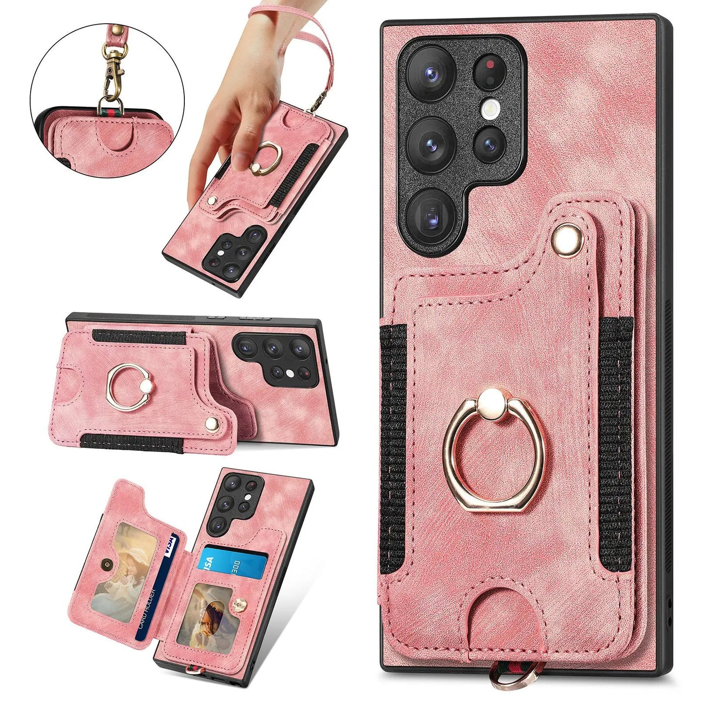Leather Wallet Phone Case with Ring Holder for Samsung