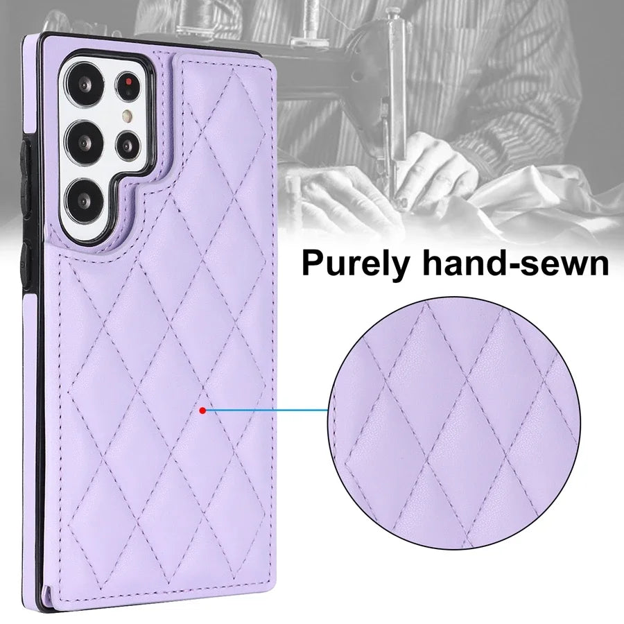 Wallet Flip Leather Case with Double Button for Samsung