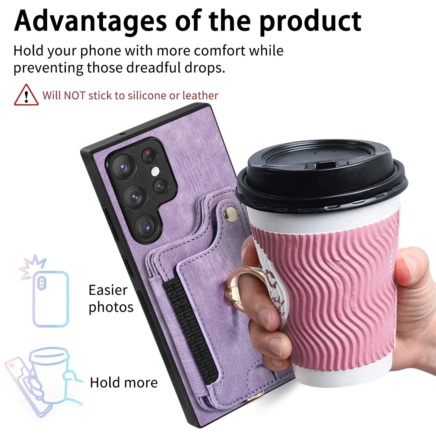 Leather Wallet Phone Case with Ring Holder for Samsung