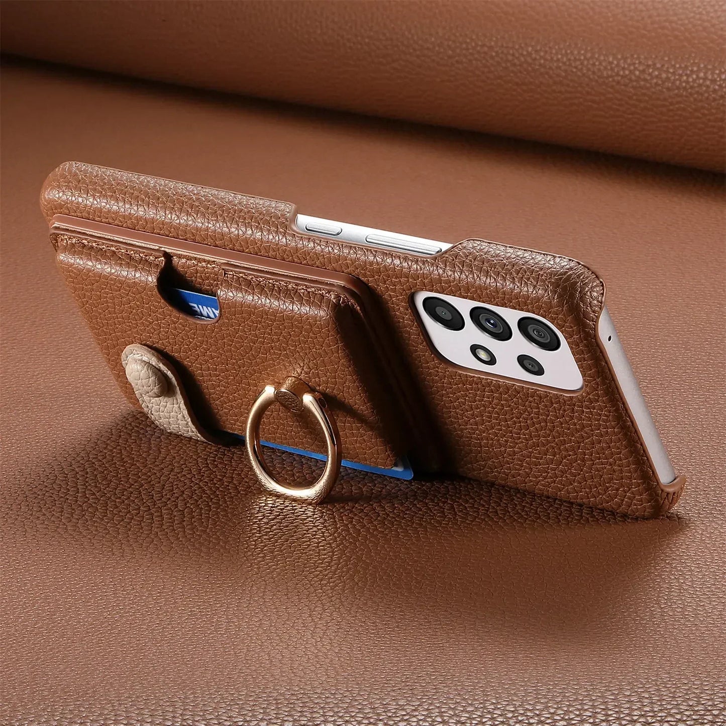 Leather Wallet Phone Case with Ring for Samsung Galaxy Series