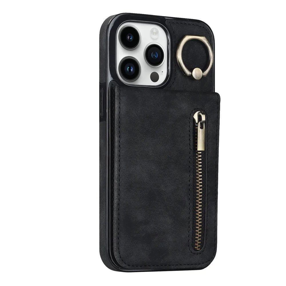 Zipper Wallet Leather Phone Case with Card Holder Kickstand