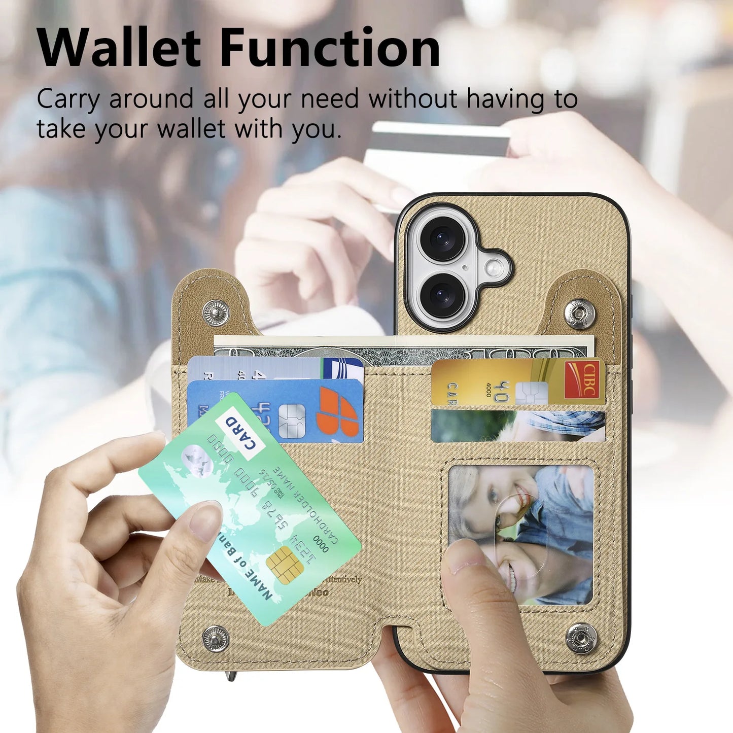 Leather Wallet Phone Case with Wrist Strap and Card Holder