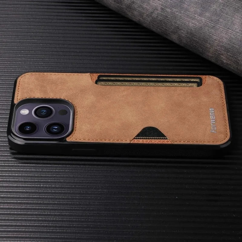 Retro Card Holder Leather Case for iPhone