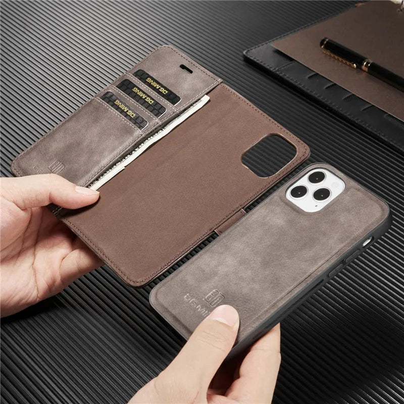 Detachable Magnetic Leather Wallet Case for iPhone