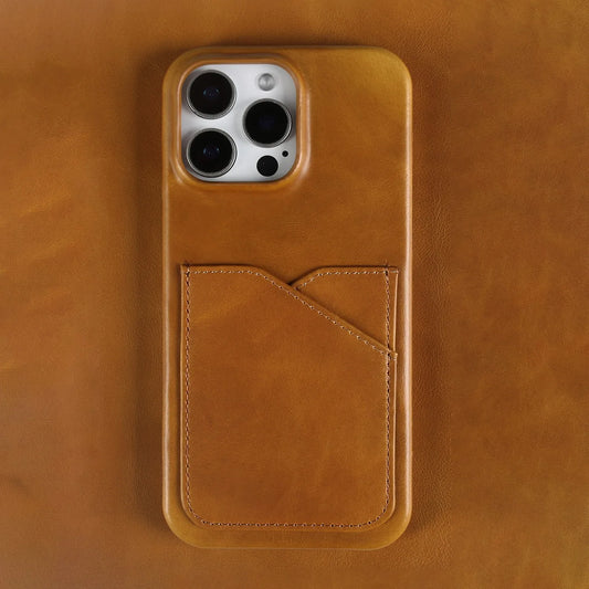 Vintage Genuine Leather iPhone Case with Card Slot Full Cover
