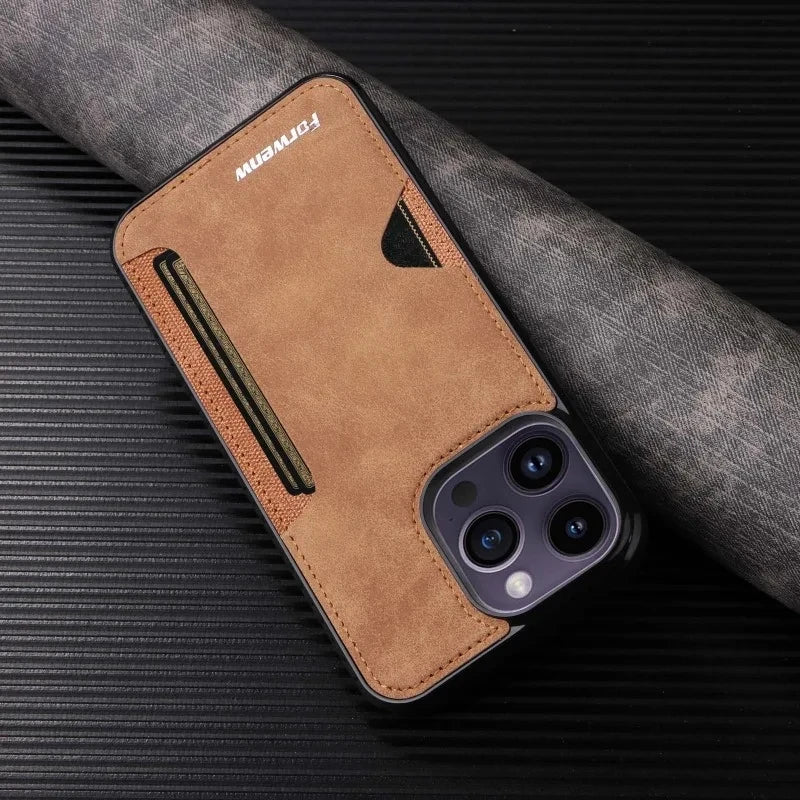 Retro Card Holder Leather Case for iPhone