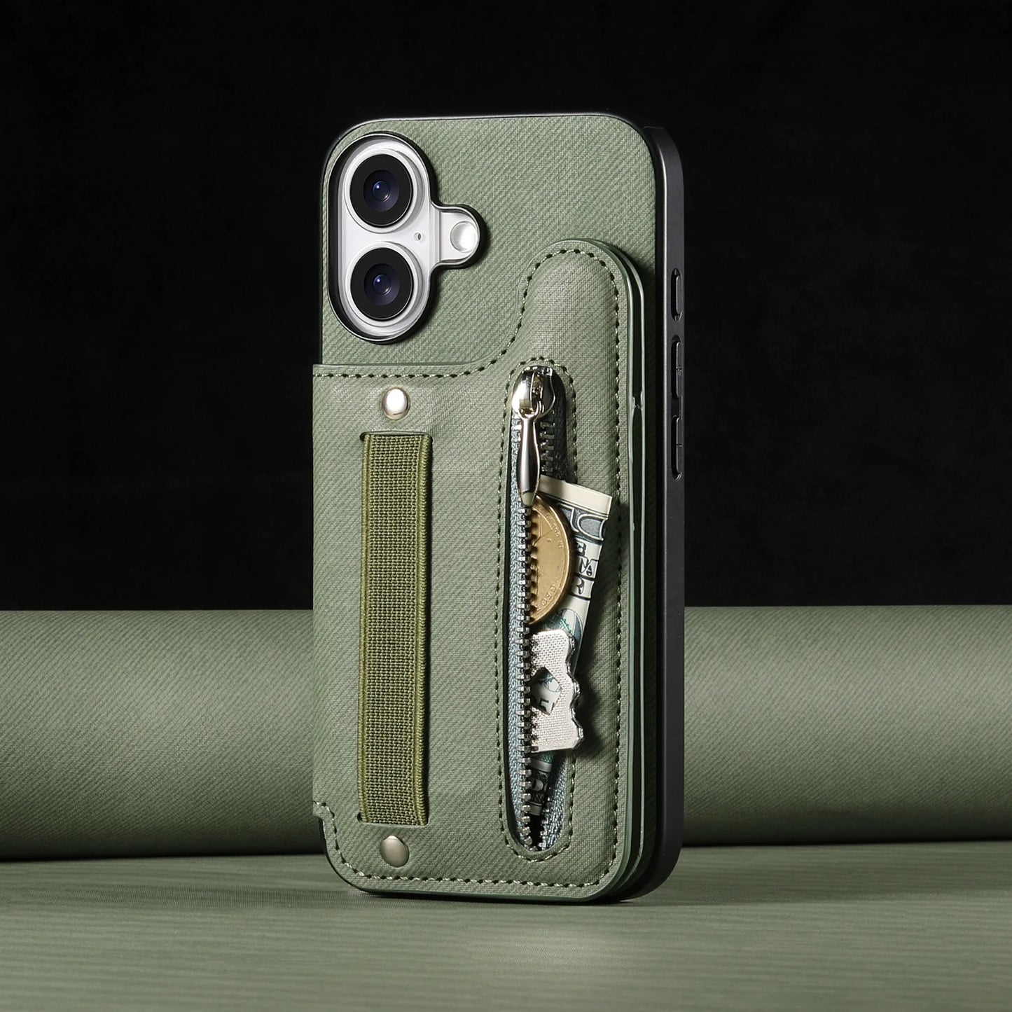 Leather Wallet Phone Case with Wrist Strap and Card Holder