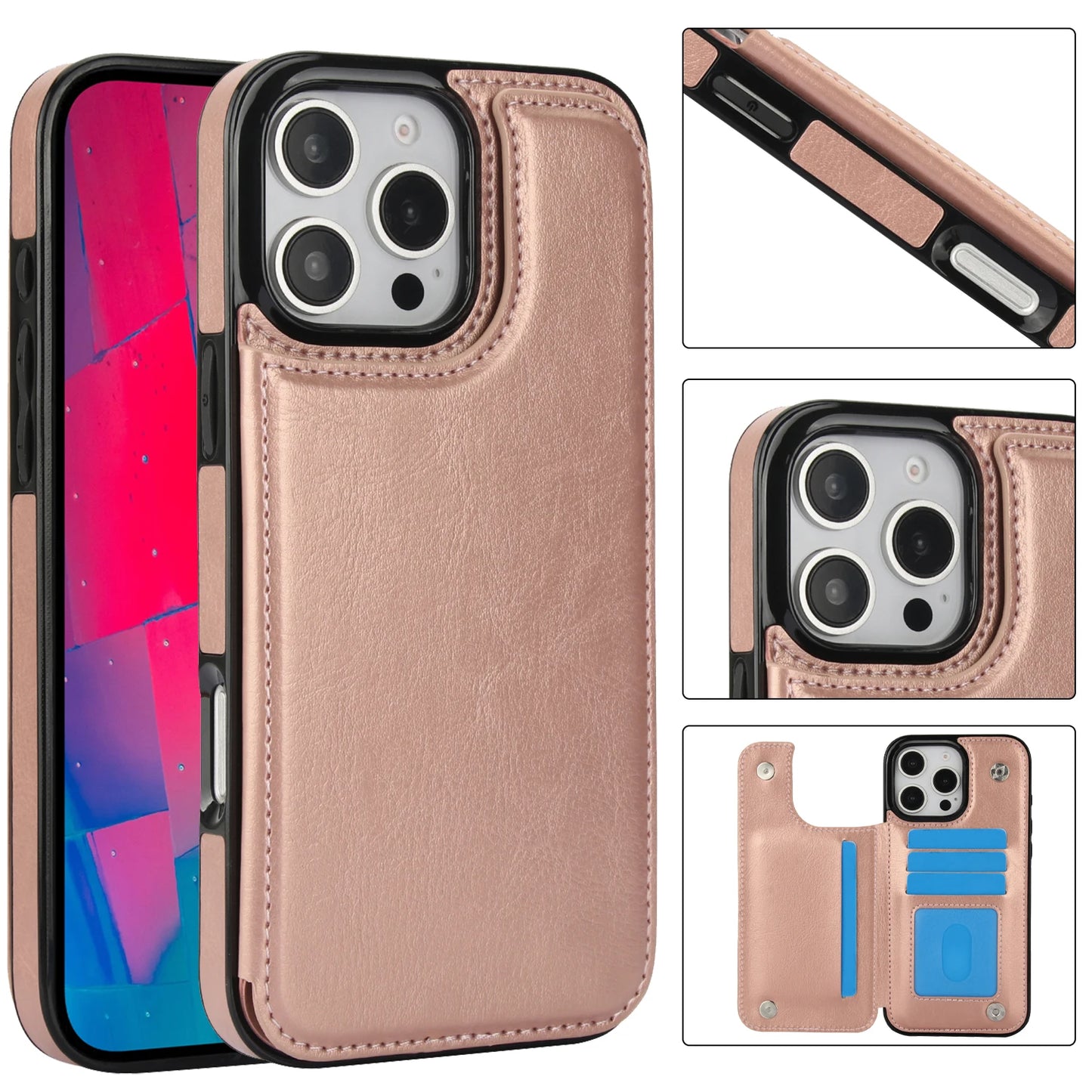 PU Leather Case with Kickstand Card Holder for iPhone