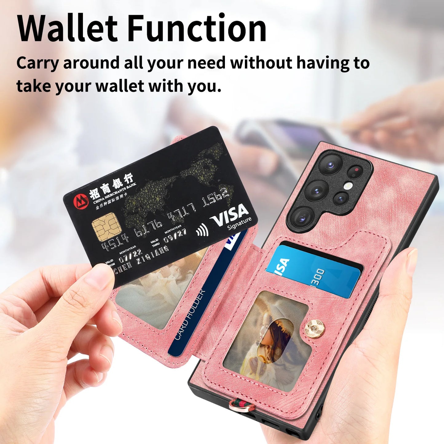 Leather Wallet Phone Case with Ring Holder for Samsung