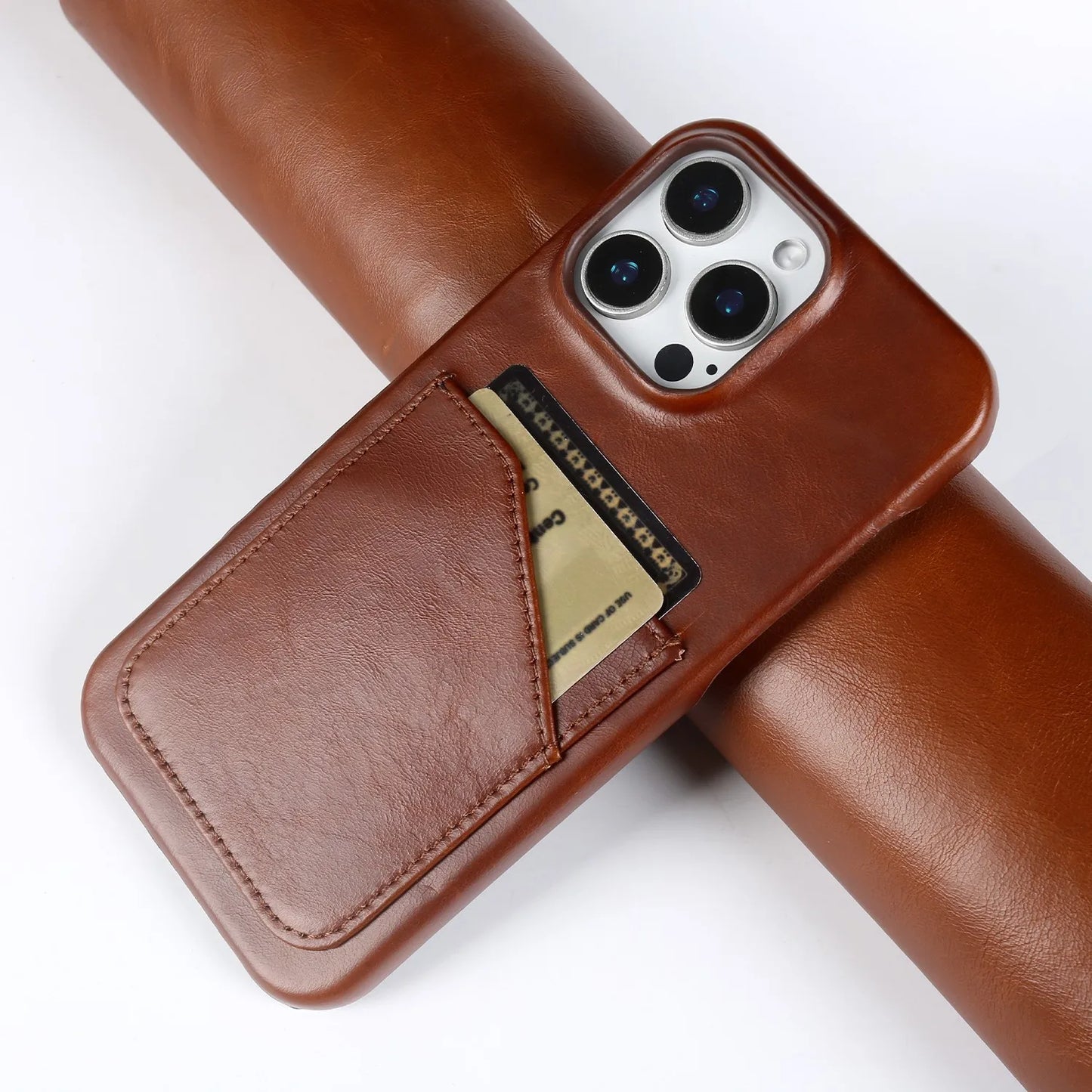 Vintage Genuine Leather iPhone Case with Card Slot Full Cover