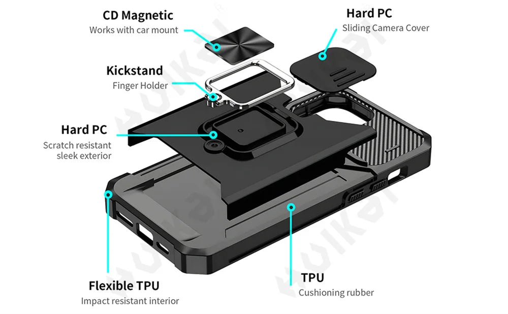 iPhone Wallet Case with Card Holder Ring Stand