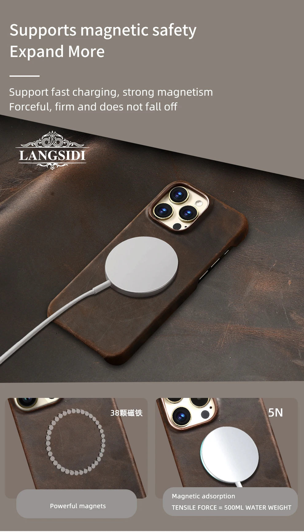 Luxury Full Grain Leather Magsafe Case for iPhone
