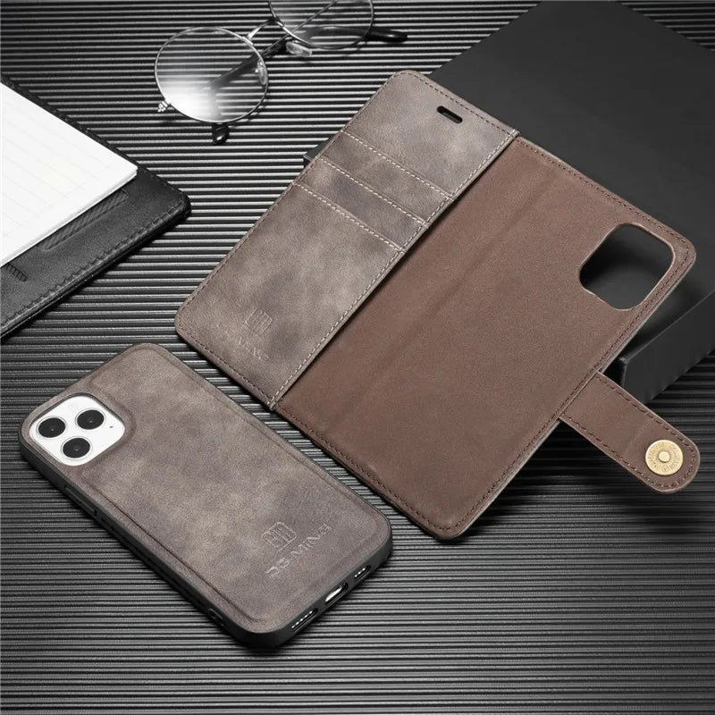 Detachable Magnetic Leather Wallet Case for iPhone