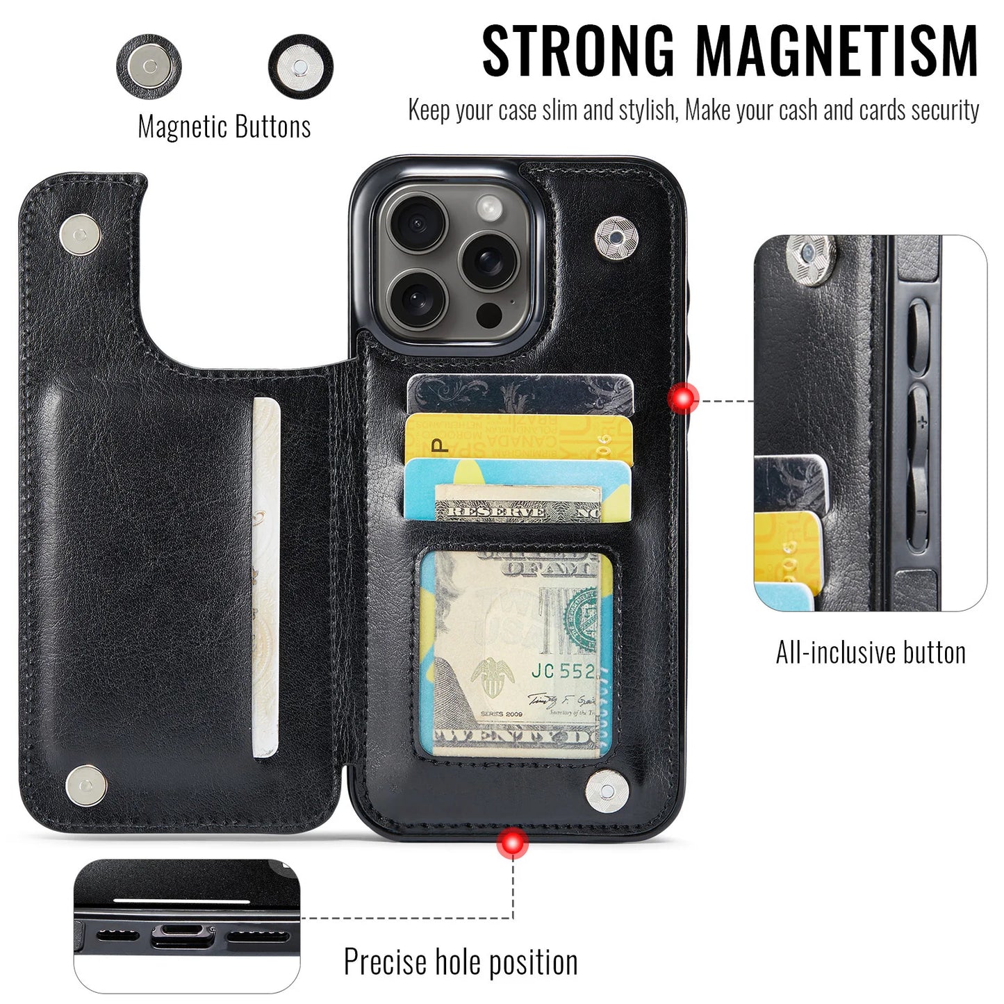 PU Leather Case with Kickstand Card Holder for iPhone