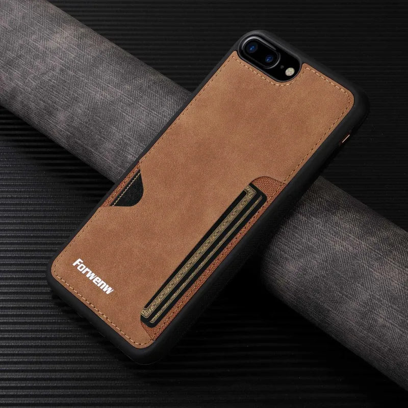 Retro Card Holder Leather Case for iPhone