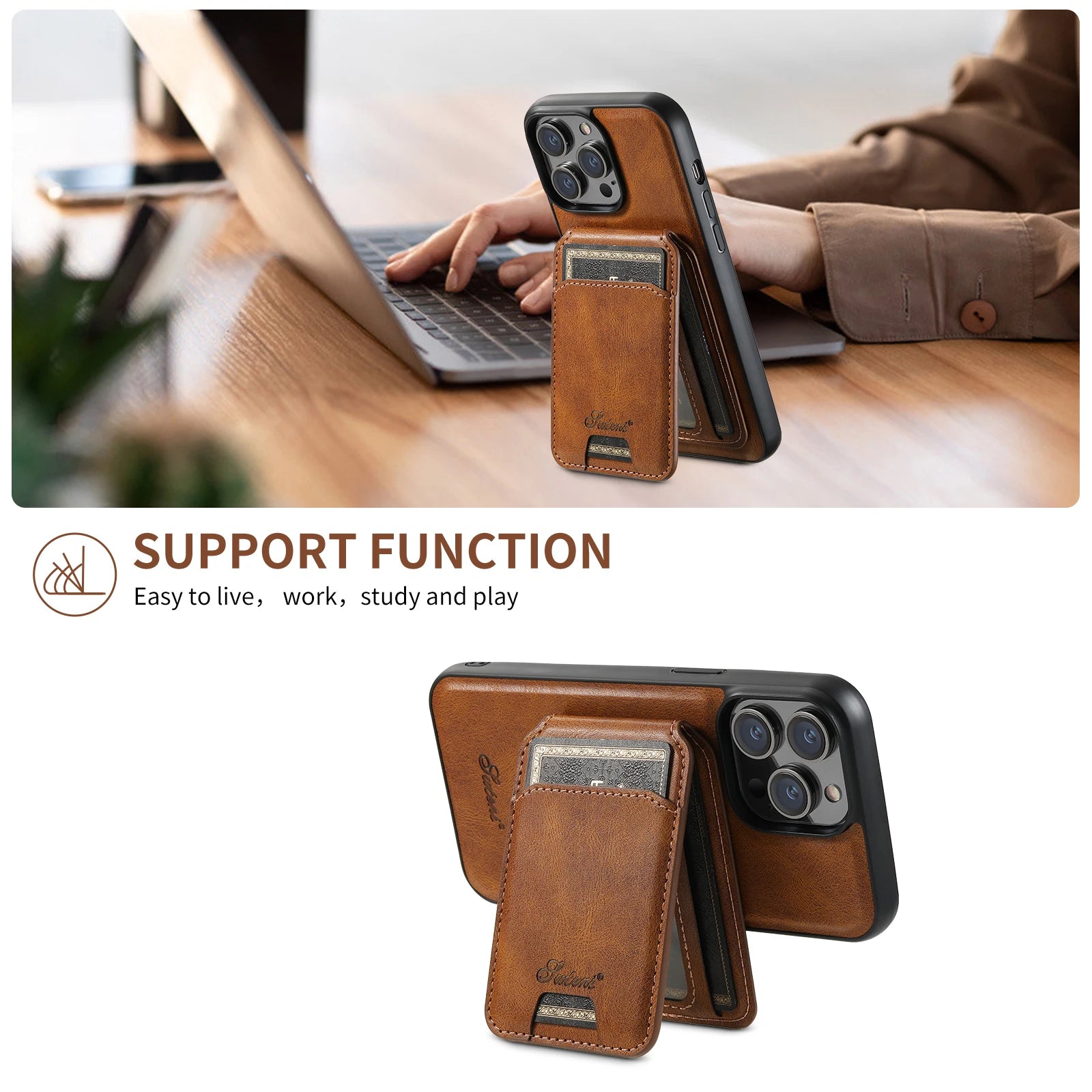 Magnetic Leather Wallet Case for iPhone - CaseifyTrend