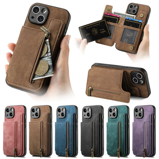 Zipper Wallet Leather Case with Card Slots for iPhone