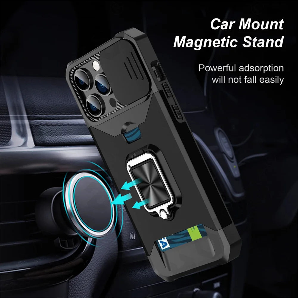 iPhone Wallet Case with Card Holder Ring Stand