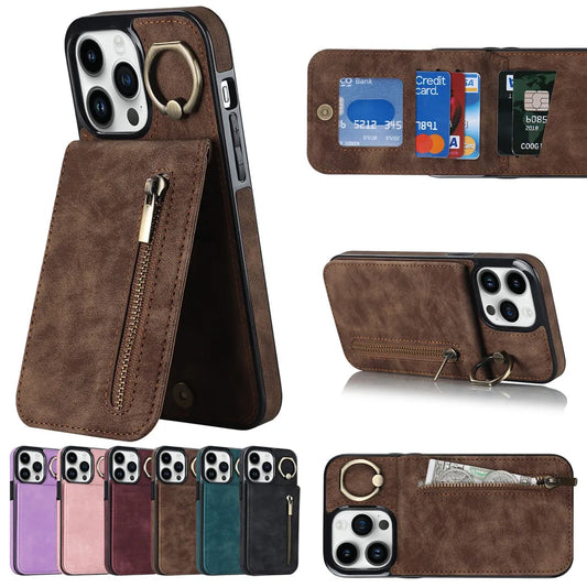 Zipper Wallet Leather Phone Case with Card Holder Kickstand