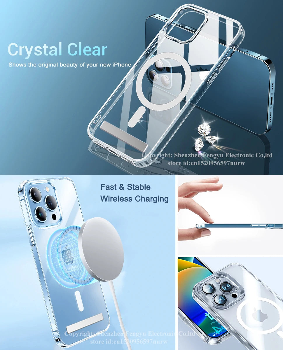 Clear Magnetic Phone Case with Kickstand for iPhone