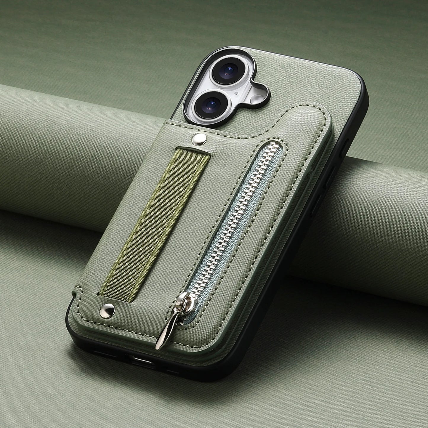 Leather Wallet Phone Case with Wrist Strap and Card Holder