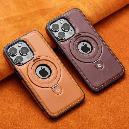 Luxury Leather MagSafe Case with Ring Holder for iPhone