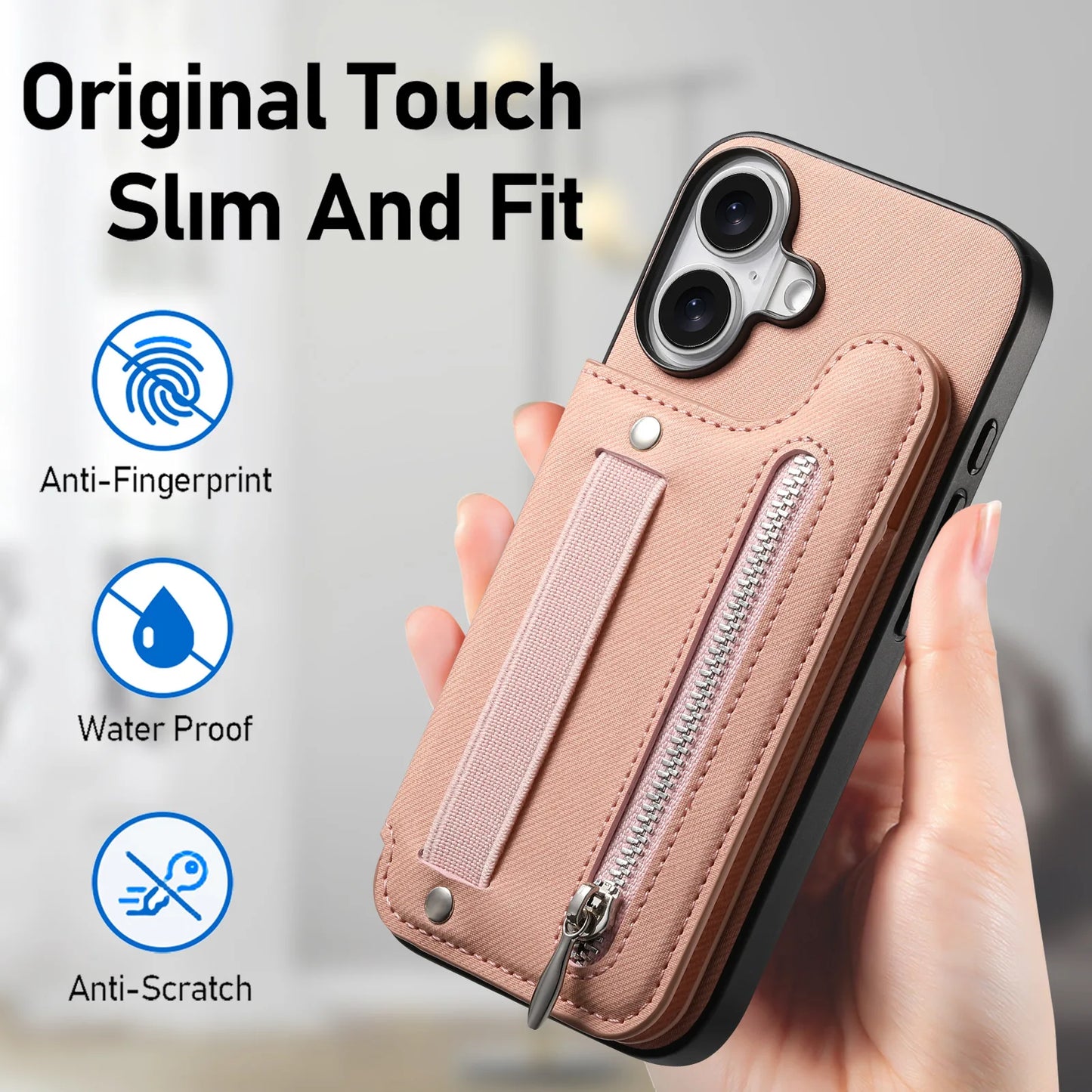 Leather Wallet Phone Case with Wrist Strap and Card Holder