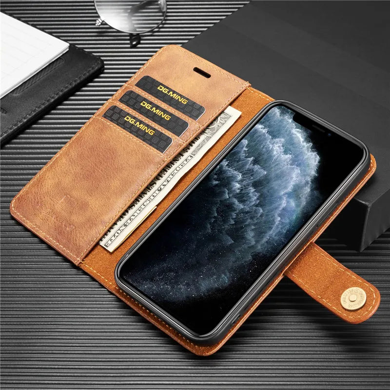 Detachable Magnetic Leather Wallet Case for iPhone