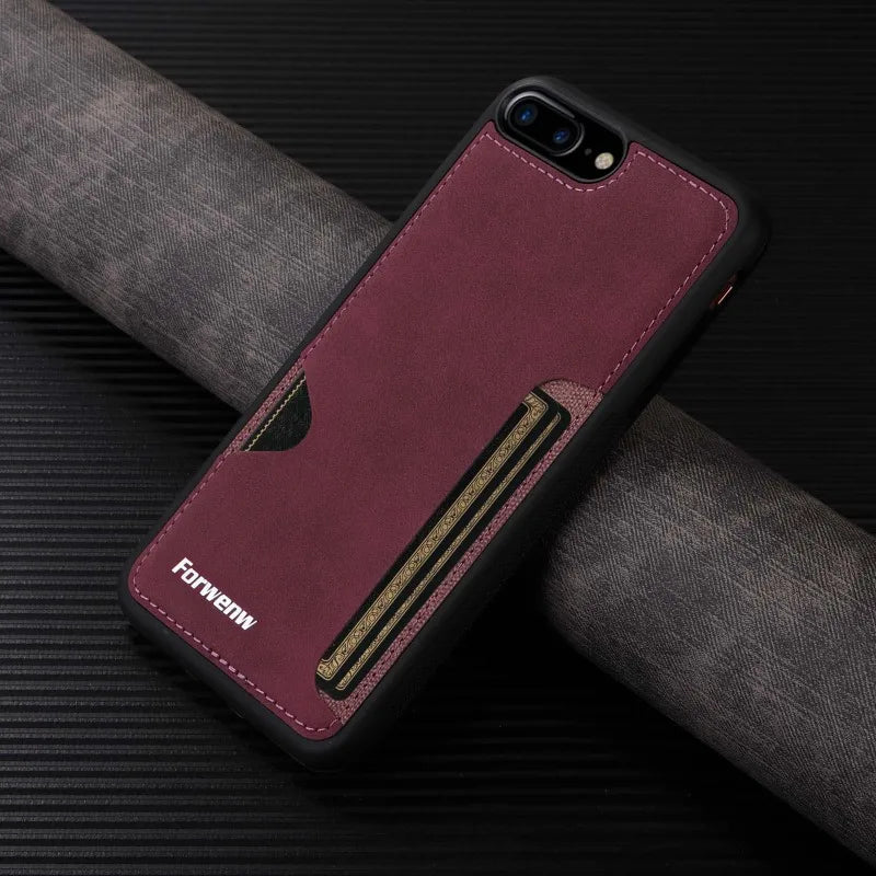 Retro Card Holder Leather Case for iPhone