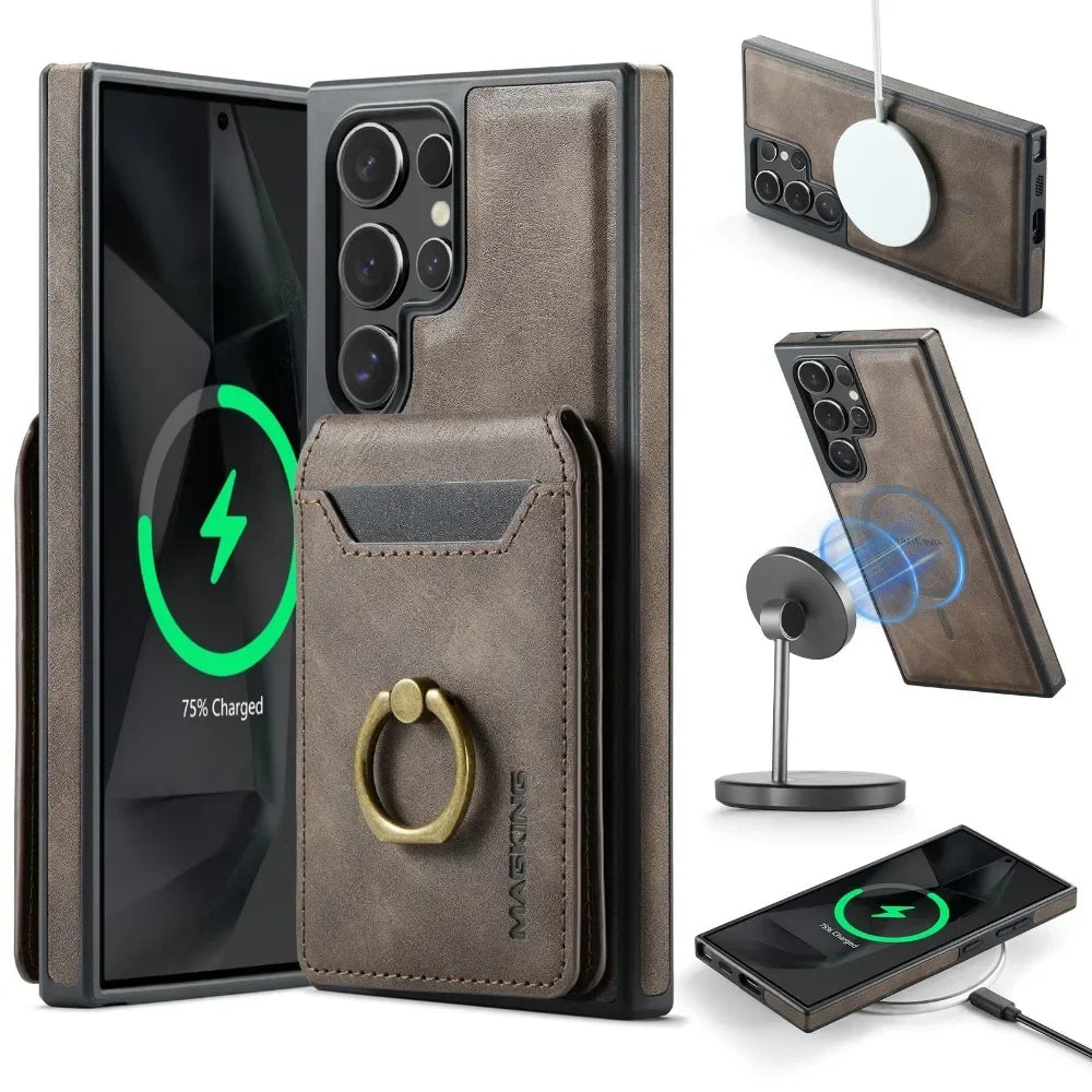 Detachable Magnetic Leather Wallet Case with Card Holder for Samsung
