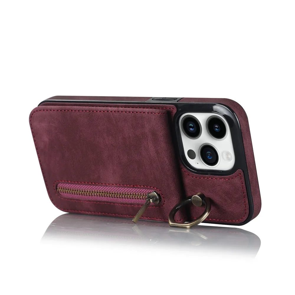 Zipper Wallet Leather Phone Case with Card Holder Kickstand