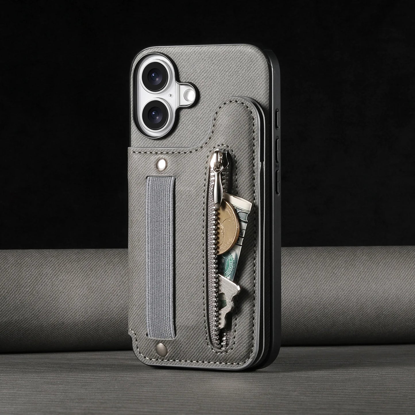 Leather Wallet Phone Case with Wrist Strap and Card Holder