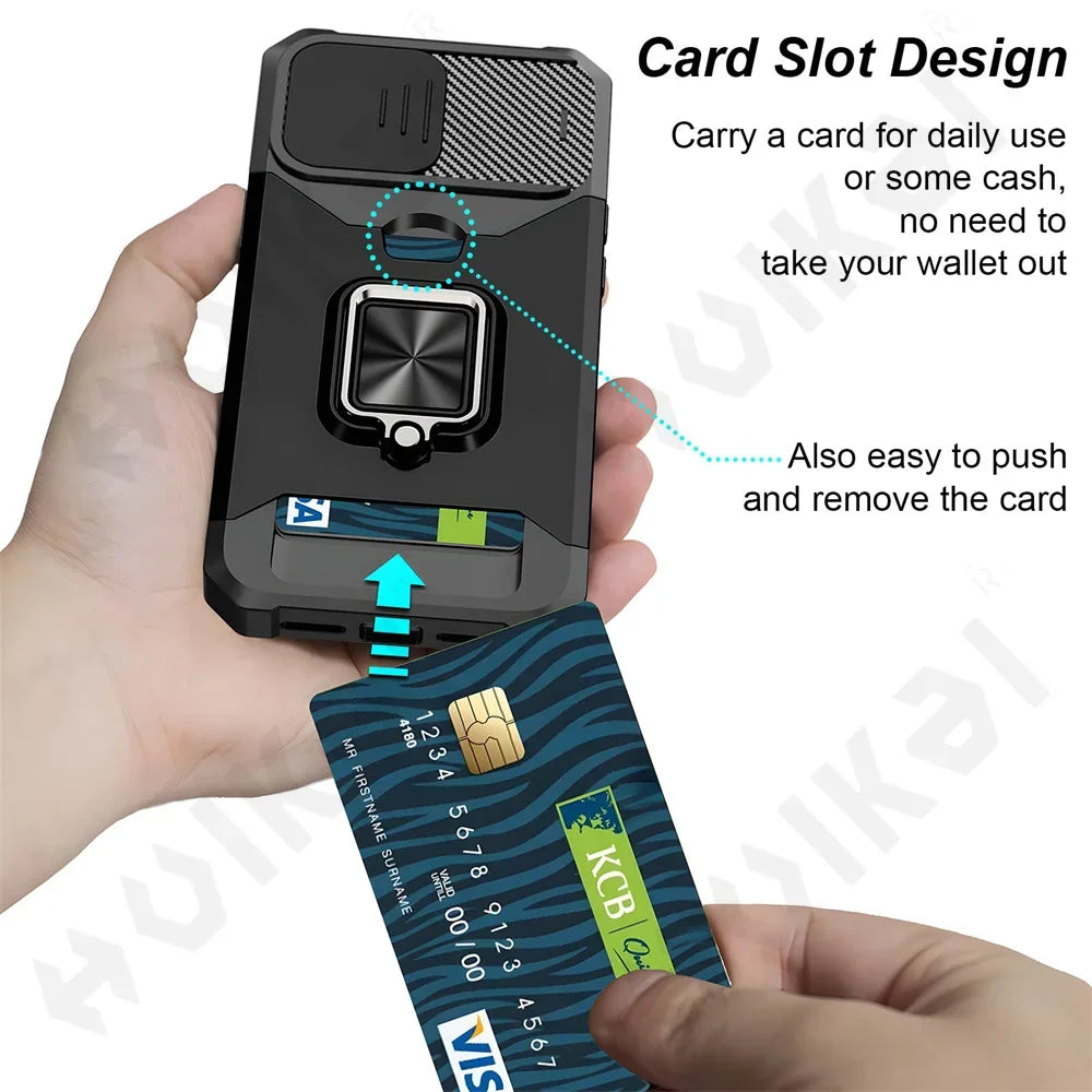 iPhone Wallet Case with Card Holder Ring Stand