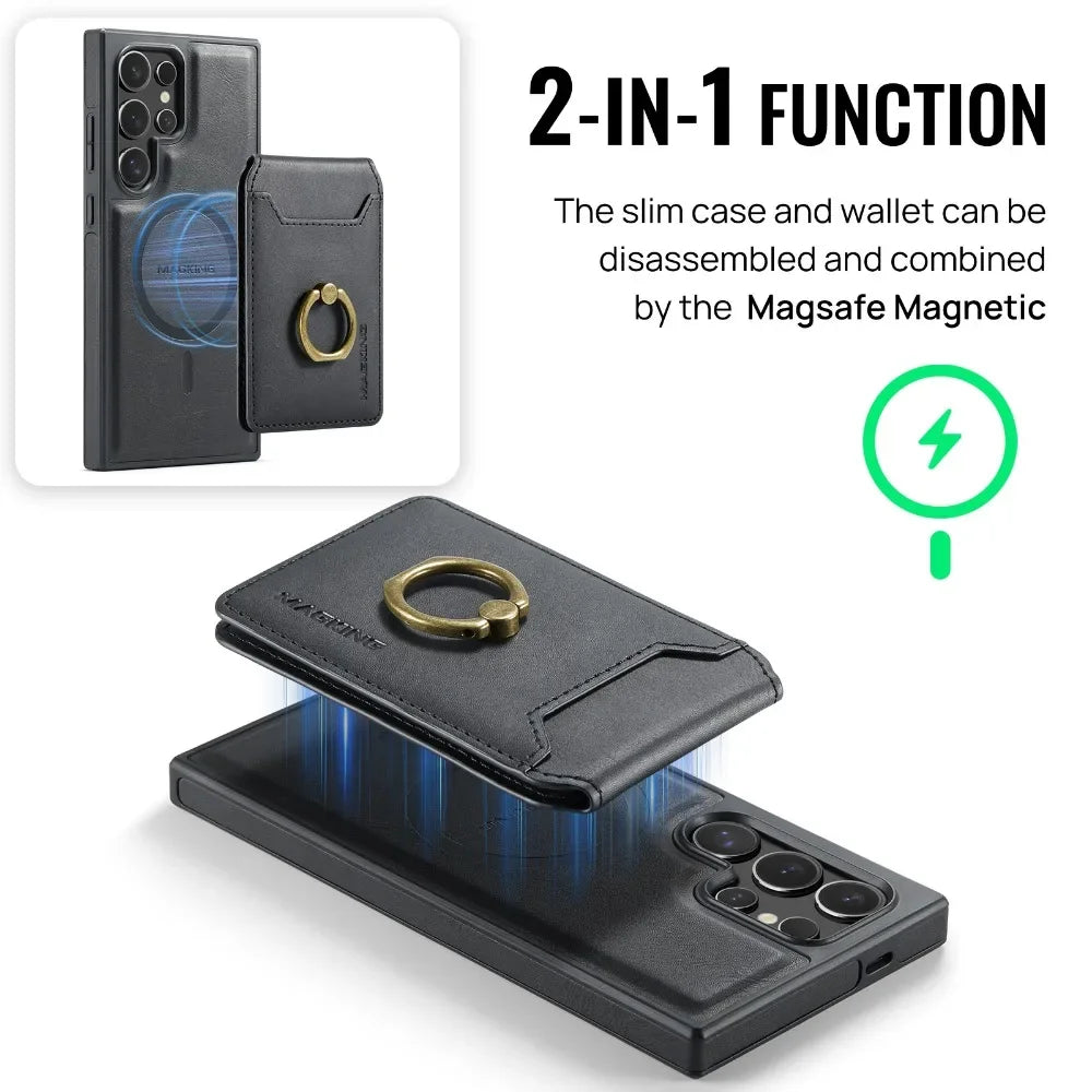 Detachable Magnetic Leather Wallet Case with Card Holder for Samsung
