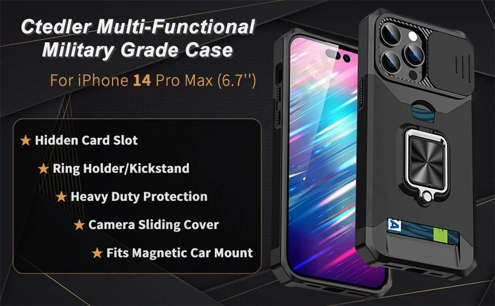 iPhone Wallet Case with Card Holder Ring Stand