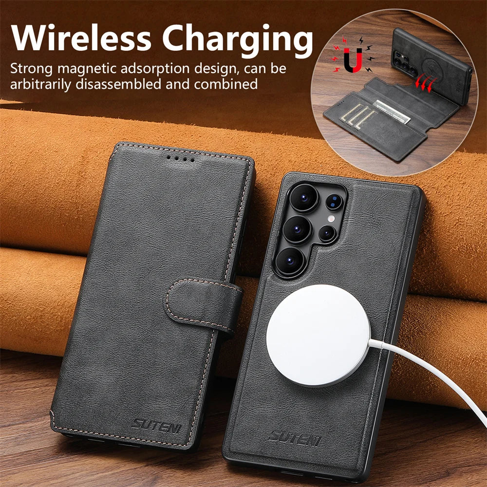 Detachable Magnetic Leather Wallet Phone Case for Samsung