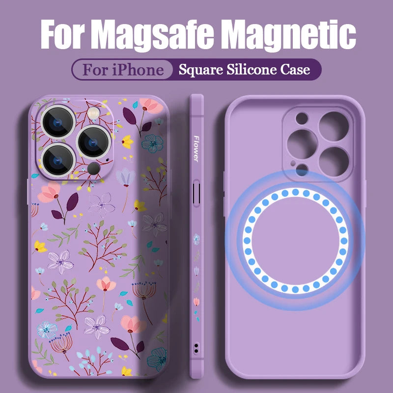 Floral Print Magsafe Silicone Case for iPhone - CaseifyTrend