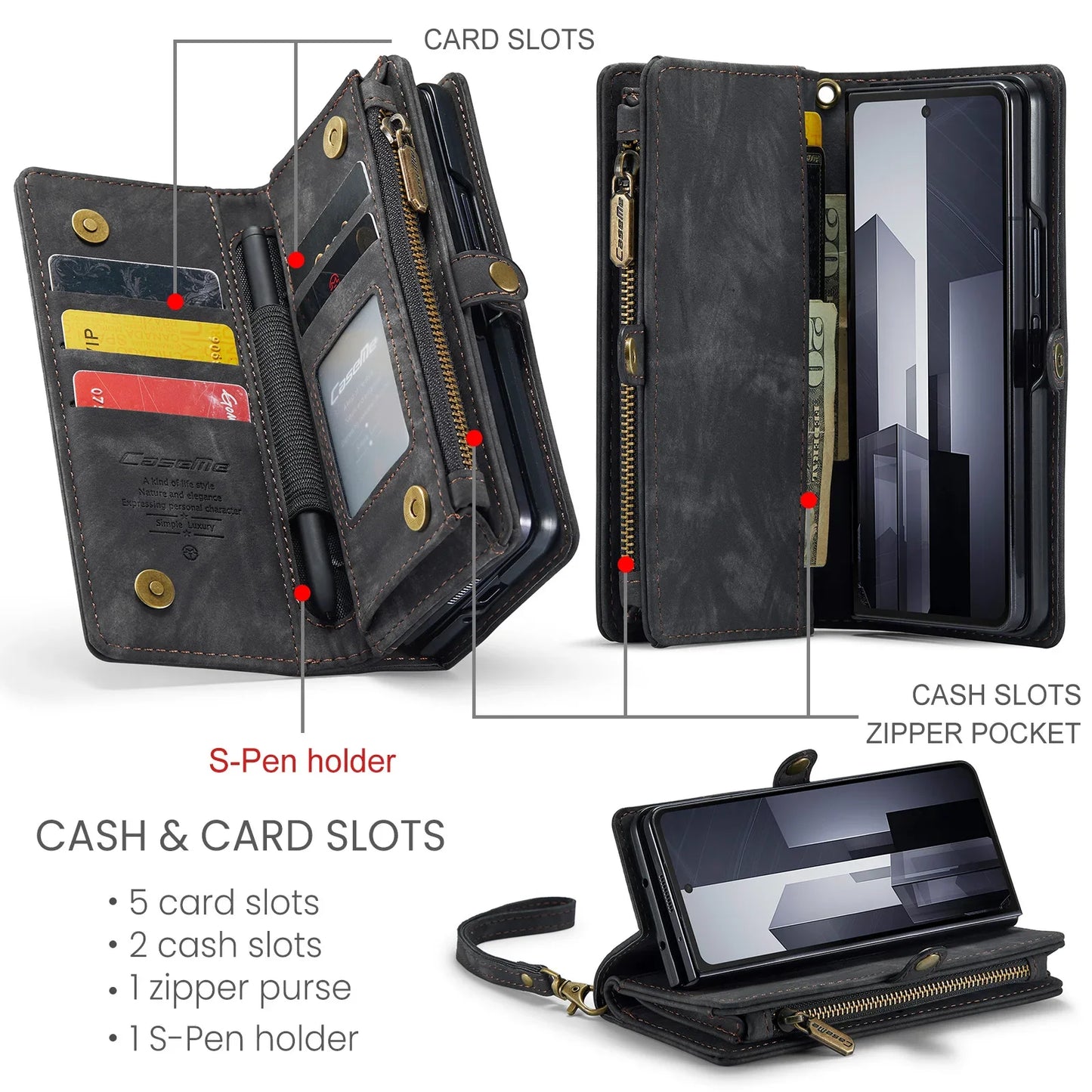 PU Leather Wallet Flip Case with Card Holder for Samsung Z Fold