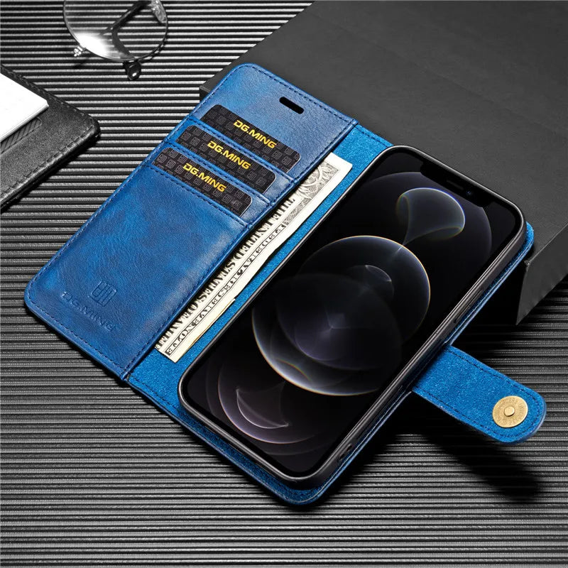 Detachable Magnetic Leather Wallet Case for iPhone