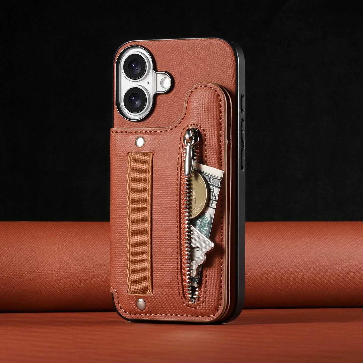 Leather Wallet Phone Case with Wrist Strap and Card Holder