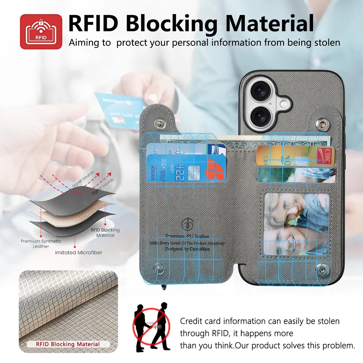 Leather Wallet Phone Case with Wrist Strap and Card Holder