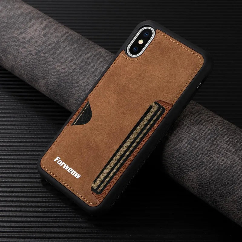 Retro Card Holder Leather Case for iPhone