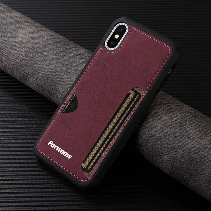 Retro Card Holder Leather Case for iPhone