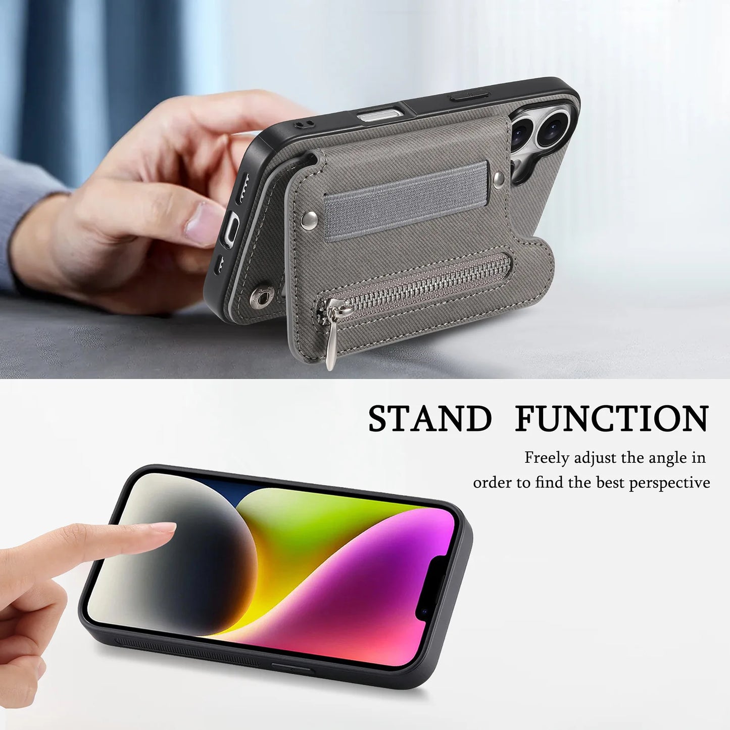 Leather Wallet Phone Case with Wrist Strap and Card Holder