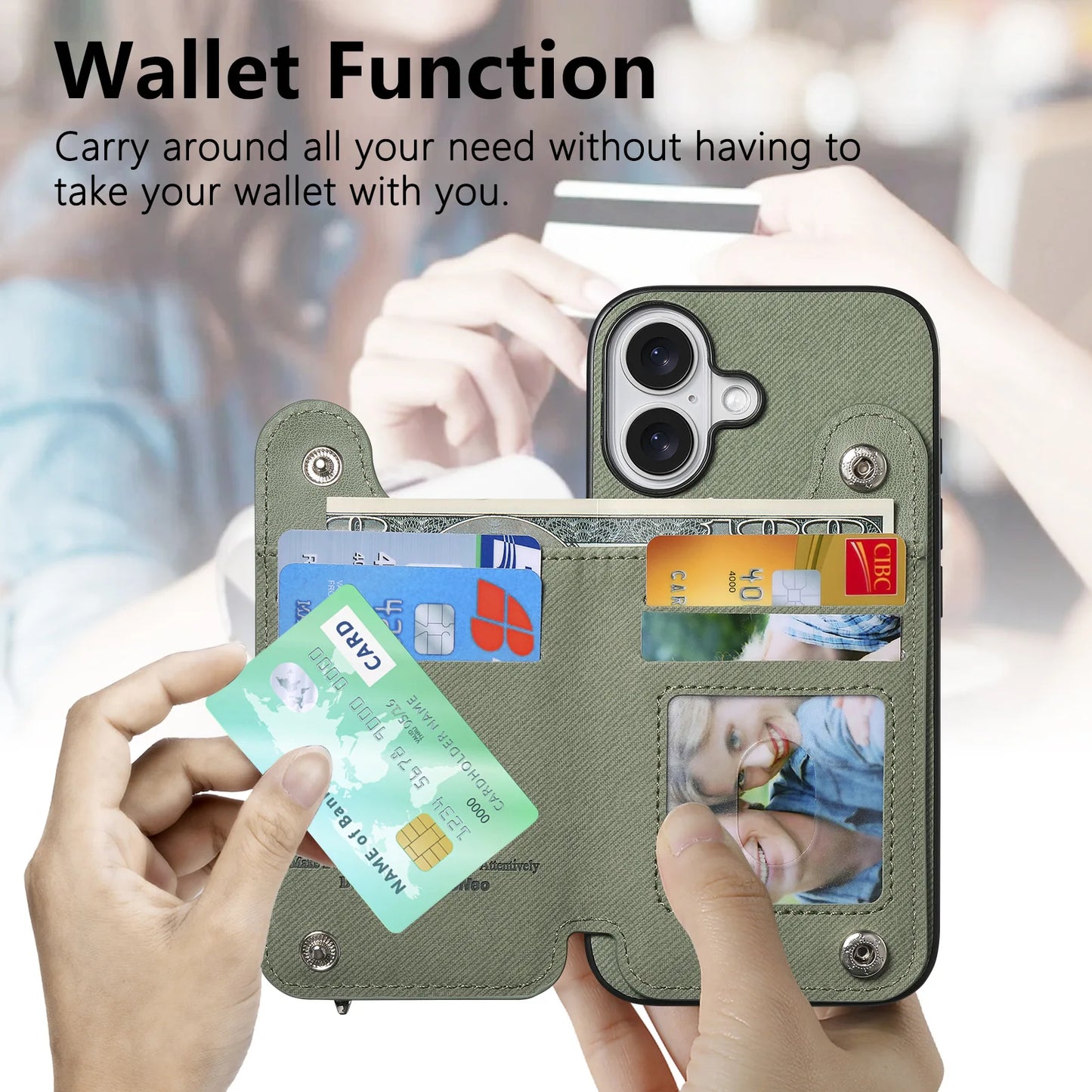 Leather Wallet Phone Case with Wrist Strap and Card Holder