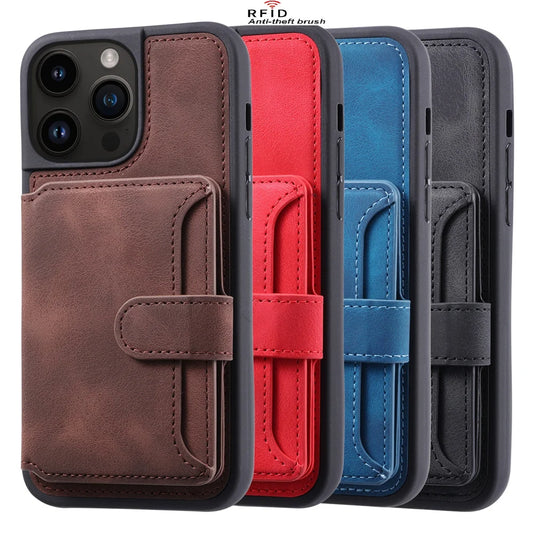 Shockproof Leather iPhone Case with Card Holder Back Cover