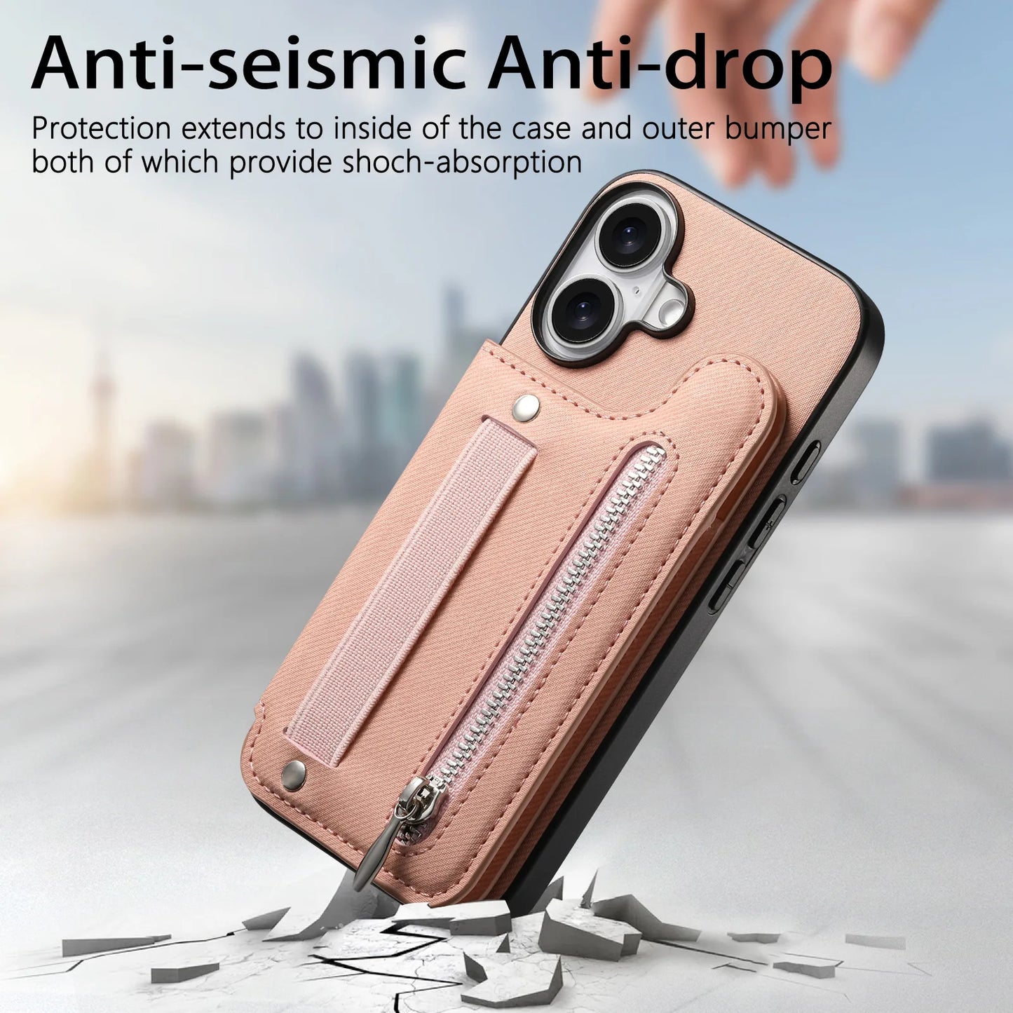 Leather Wallet Phone Case with Wrist Strap and Card Holder