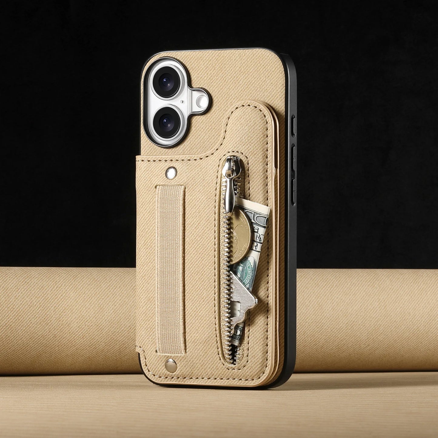 Leather Wallet Phone Case with Wrist Strap and Card Holder